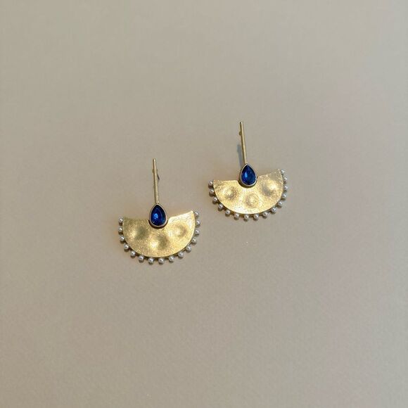 Anthropologie Jewelry - Anthropologie Semi-Circle Gold Earrings with Blue Accents